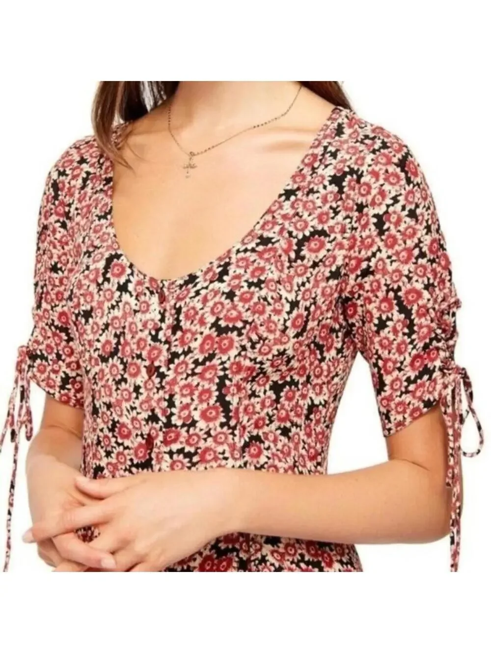 Free People Laced Up Mini Dress Small NWT Black Red Tan Floral Corset Back NEW